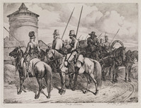 KG 01540
<br/>
Kozakken bij de Lauferthor in Nürnberg
<br/>
<em>Klein, Johann Adam (1792-1875)</em>